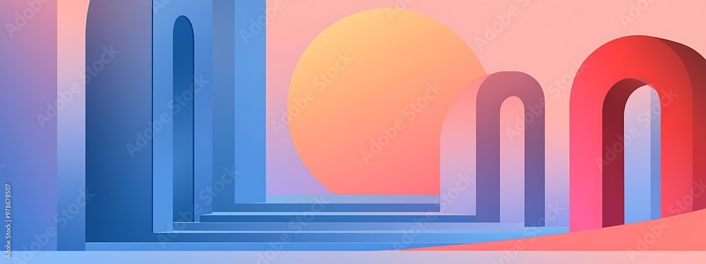 Aufkleber abstract geometric shapes with pastel colors and arched openings