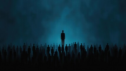 Person standing still in a crowd, Feeling of Isolation, emphasizing the sense of loneliness despite being surrounded by others