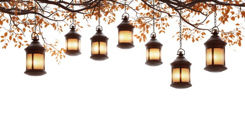 Obraz premium String of Lanterns. Illuminated Lanterns on a Twinkling Evening. midautum festival