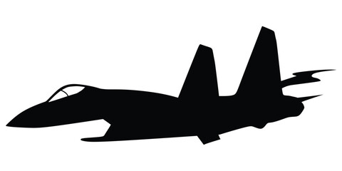 Silhouette military combat airplane on a white background.