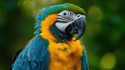 Obraz premium A parrot with its head tilted, showing off its expressive eyes and colorful plumage.