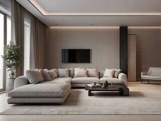 Modern living room with a sectional sofa and a coffee table.