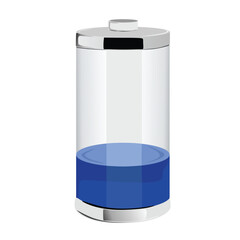 Battery charge indicators in 3D style. Glossy battery icons with charge levels. Vector illustration