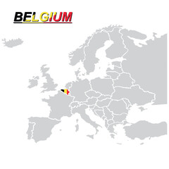 Fototapeta premium Europe with highlighted Belgium map and flag,