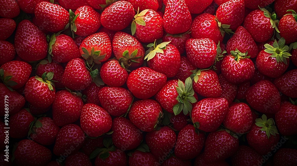 Poster Cleaned Strawberries Texture Top View : Generative AI