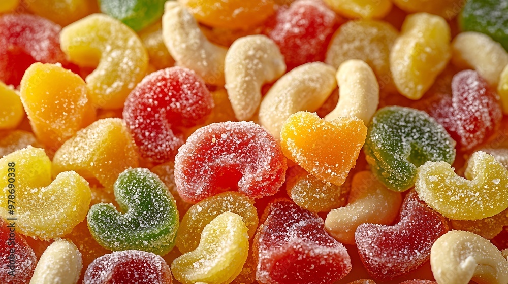 Aufkleber Nuts and Candied Fruits Macro Closeup Top View Background Texture : Generative AI