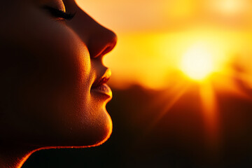 Silhouette of a woman enjoying a serene sunset, capturing a moment of tranquility and beauty in a breathtaking natural setting.