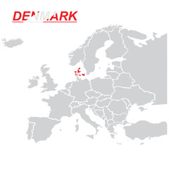 Fototapeta premium Map of Europe with flag of Denmark. Denmark map