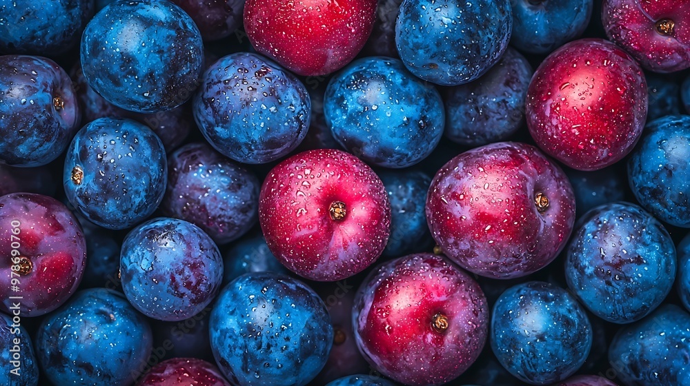 Aufkleber fresh plums background top view : generative ai