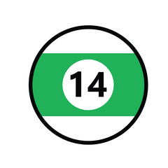 Billiard balls. Pool ball with the number 14. Flat vector illustration isolated on white background.