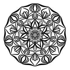 Simple and easy mandala design for coloring pages , ethnic round ornament, white background, Flower Mandala coloring book