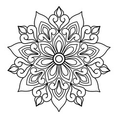 Simple and easy mandala design for coloring pages , ethnic round ornament, white background, Flower Mandala coloring book