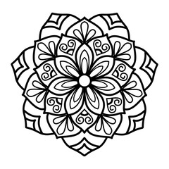Simple and easy mandala design for coloring pages , ethnic round ornament, white background, Flower Mandala coloring book