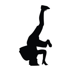 Detailed vector illustration silhouette of expressive dance of men dancing. Jazz funk, hip-hop, house. Dancer man jumping on white background. 