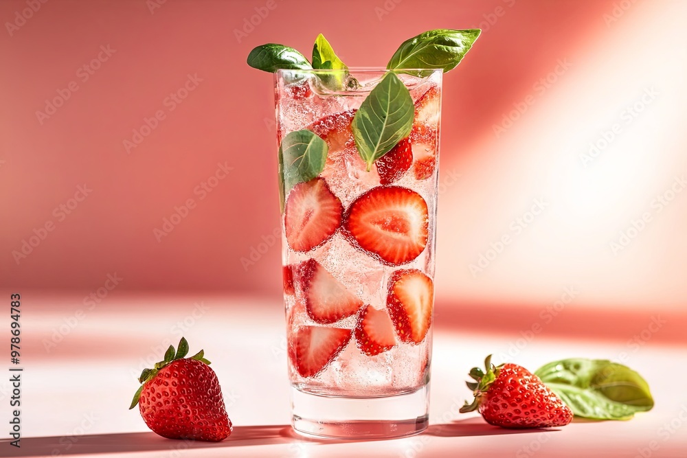 Canvas Prints strawberry basil infused water in a tall glass