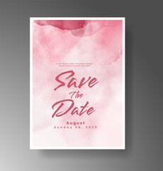 Wedding card invitation template with hand painted watercolor splash