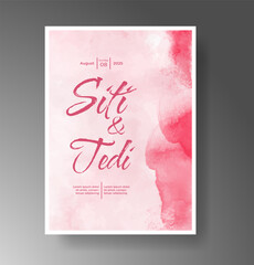 Wedding card invitation template with hand painted watercolor splash