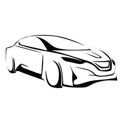 Obraz premium Vector illustration of car outline hand drawn on white background. Car auto lineart black and white.