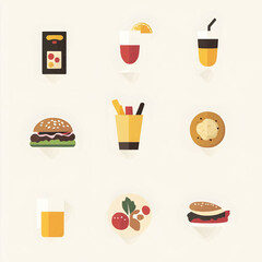 Minimalist food icons, flat vector Generative AI