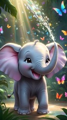 Cute baby cartoon elephant playing with the water , cute animal pictures, Cute baby animal wallpaper, Cute baby animals mobile wallpaper
