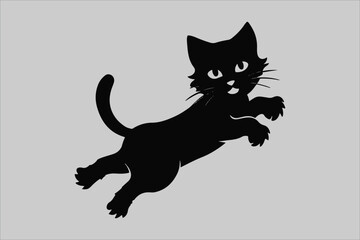 cat playing silhouette, vector and illustration