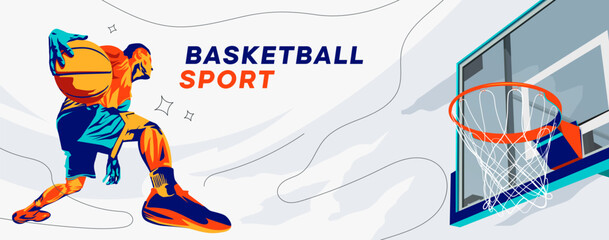 Illustration a basketball player in grunge style. Male basketball athlete dribbling the ball, this design has the concept of celebrating a basketball game. National sports day celebration