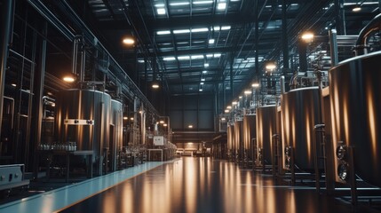 Obraz premium A modern industrial facility with large tanks and machinery for production.