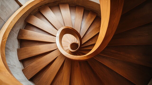 Elegant wooden spiral staircase showcasing intricate design and warm tones, perfect for interior architecture inspiration.
