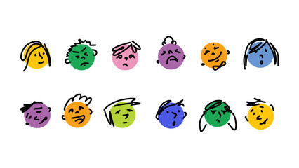 Set of hand-drawn Doodle Faces With Various Emotions