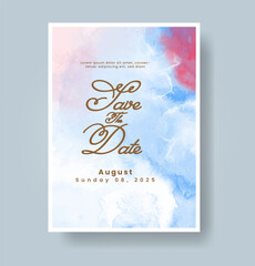 Wedding card invitation template with hand painted watercolor splash