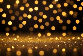 Glittering golden bokeh lights on a dark background, create a magical and ethereal atmosphere.