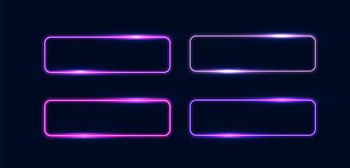 Vector illustration of neon rectangle frame or glowing frame lights purple. Abstract futuristic geometric shape and line