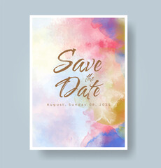 Wedding card invitation template with hand painted watercolor splash