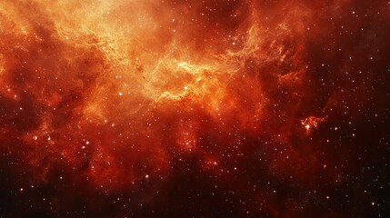 Naklejka premium Abstract cosmic nebula in shades of red and orange, with stars twinkling against the deep blackness of space
