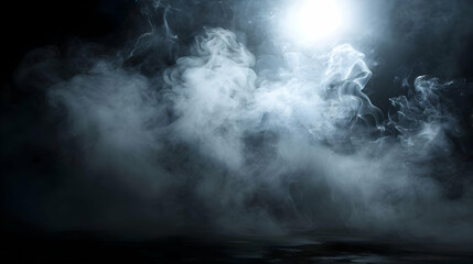 Abstract Smoky Background with a Bright Light Shining Through the Dense Fog, Creating a Dramatic and Ethereal Atmosphere