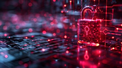 Closed Padlock on digital background, cyber security 