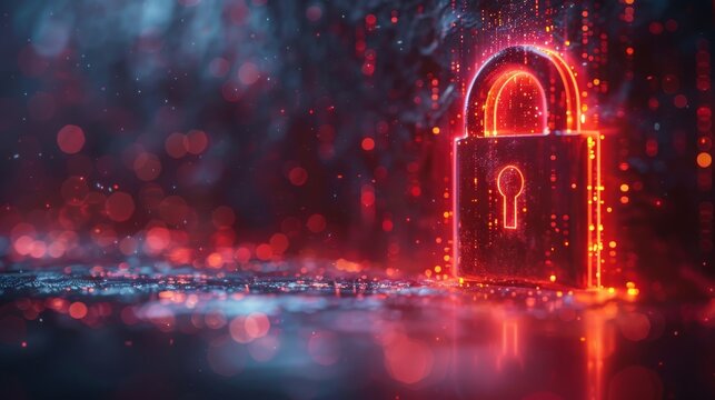 Closed Padlock on digital background, cyber security 