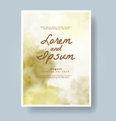 Wedding card invitation template with hand painted watercolor splash