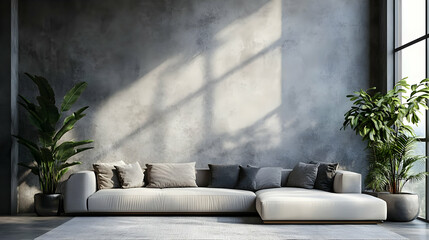 3D Interior Design with White Sofa and Plants