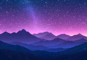 Serene Night Sky Over Mountains – Starry Landscape with Gradient Horizon