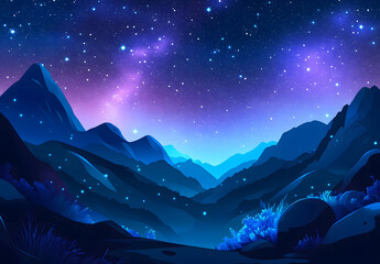Serene Night Sky Over Mountains – Starry Landscape with Gradient Horizon