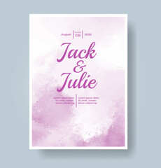 Wedding card invitation template with hand painted watercolor splash