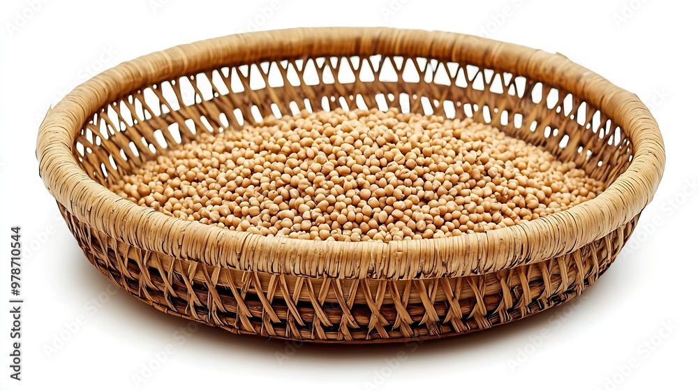 Poster cleaned millet in a bamboo bowl isolated on white background : generative ai