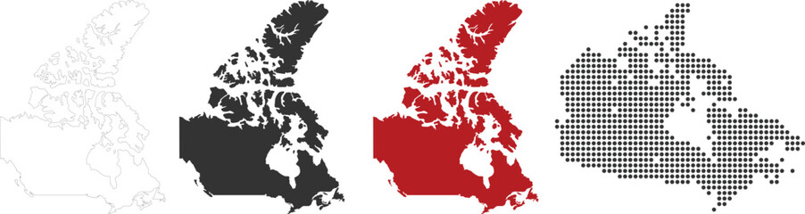 Canada map detailed in outline, grey, red, dotted style