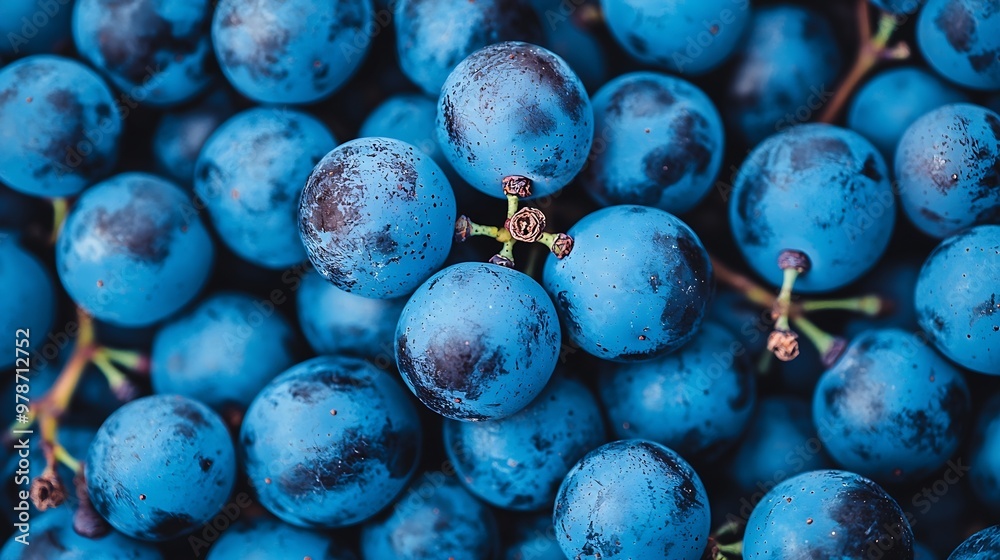 Poster lots of fresh grapes top view closeup background : generative ai