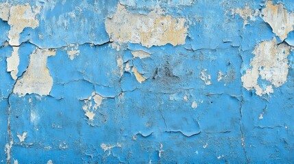 Obraz premium Closeup of a blue painted beton wall with cracks and peeling layers, giving a grungy texture and worn industrial feel