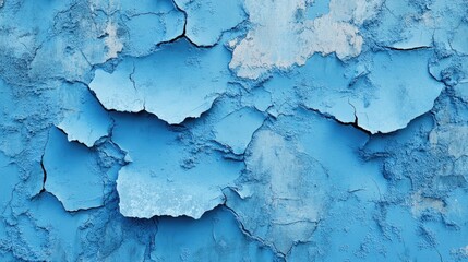 Obraz premium Cracked blue painted concrete wall, with chipped areas revealing a worn, textured surface beneath for a grunge effect