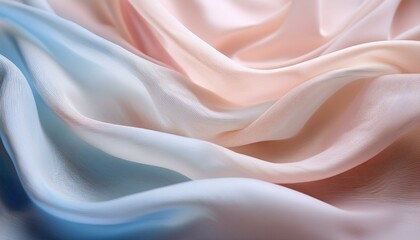 Obraz premium Delicate folds of fabric in soft pastel shades of pink, peach, and blue, creating a flowing and serene texture with gentle light.