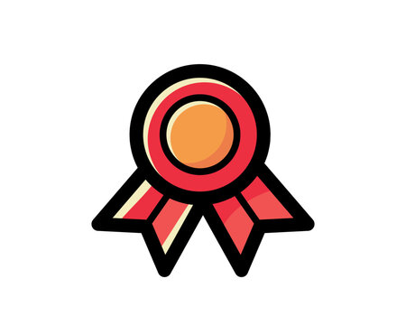 Medal with ribbon premium quality vector icon. Best choice label, certified badge, approval chec or award guarantee.