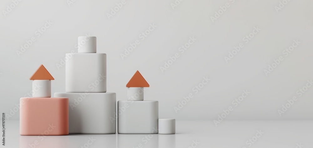 Poster minimalist arrangement of abstract geometric blocks in pastel colors on a clean background. perfect 